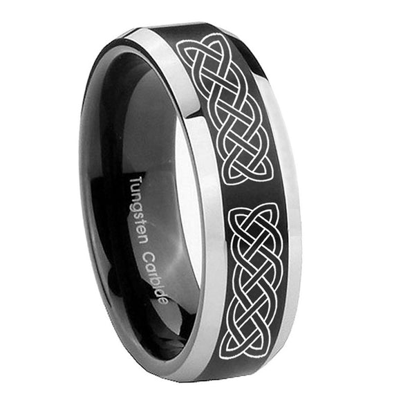 10mm-Celtic-Knot-Beveled-Edges-Brush-Black-2-Tone-Tungsten-Carbide-Men's-Ring