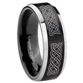 10mm Celtic Knot Beveled Edges Brush Black 2 Tone Tungsten Carbide Men's Ring