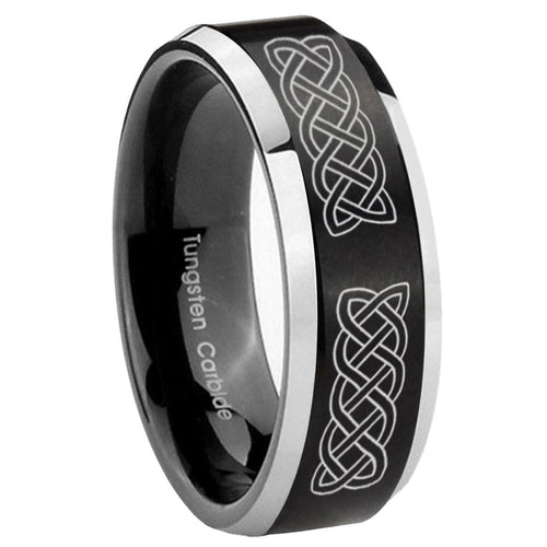 10mm Celtic Knot Beveled Edges Brush Black 2 Tone Tungsten Carbide Men's Ring
