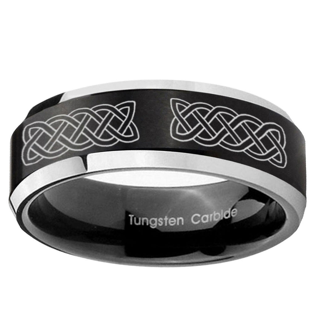 10mm Celtic Knot Beveled Edge Brush Black 2 Tone Tungsten Ring