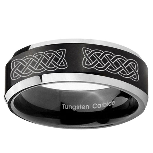 10mm Celtic Knot Beveled Edge Brush Black 2 Tone Tungsten Ring
