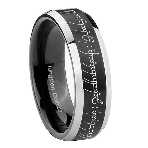 8mm Lord Of The Rings Beveled Edge Two Tone Black Comfort Fit Wedding Bands