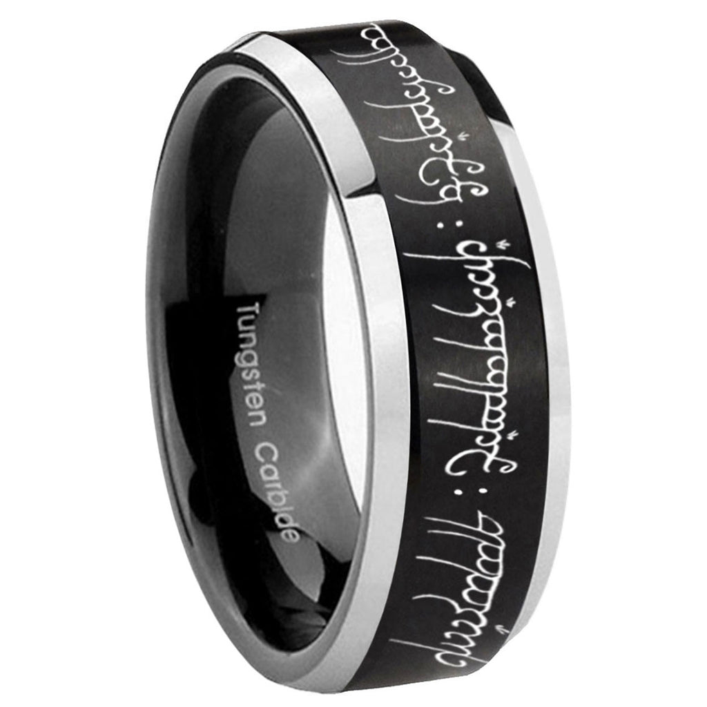 8MM Lord Of The Rings Beveled Two Tone Black Tungsten Wedding Band
