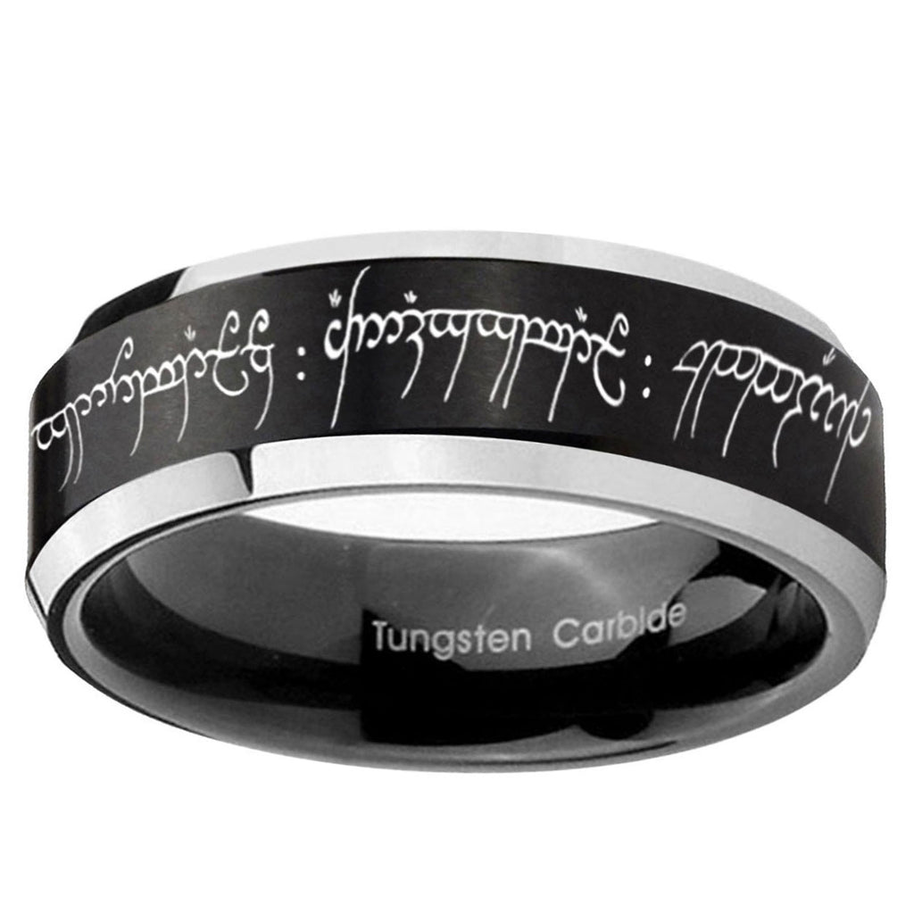 5MM Lord Of The Rings Beveled Two Tone Black Tungsten Wedding Band