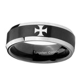 8mm-Maltese-Cross-Beveled-Edges-Brush-Black-2-Tone-Tungsten-Wedding-Band-Mens