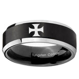 10mm Maltese Cross Beveled Brush Black 2 Tone Tungsten Ring