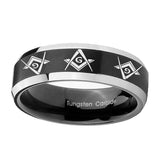 10mm-Master-Mason-Masonic--Beveled-Brush-Black-2-Tone-Tungsten-Mens-Wedding-Band