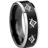 His Hers Master Mason Masonic  Beveled Brush Black 2 Tone Tungsten Men's Band Set