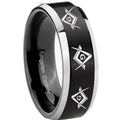 8MM Master Mason Masonic Beveled Two Tone Black Tungsten Ring For Man