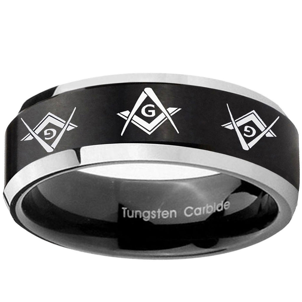5MM Master Mason Masonic Beveled Two Tone Black Tungsten Ring For Man