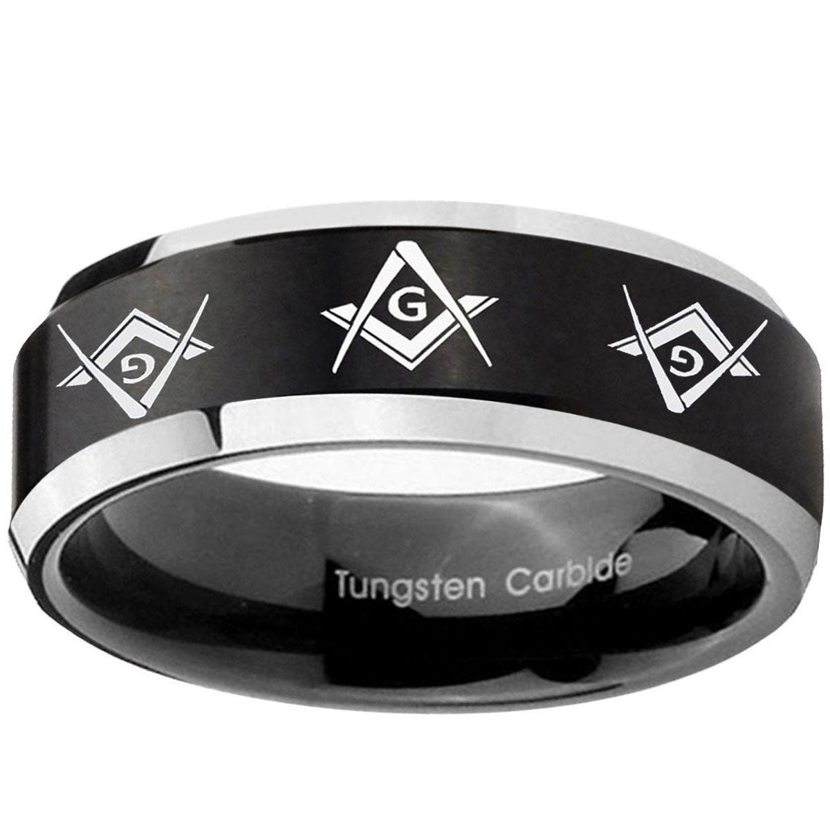 5MM Master Mason Masonic Beveled Two Tone Black Tungsten Ring For Man