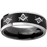 10mm Master Mason Masonic Beveled Brush Black 2 Tone Tungsten Mens Wedding Band