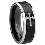 10mm Christian Cross Beveled Brush Black 2 Tone Tungsten Men's Wedding Band