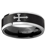 10mm Christian Cross Beveled Brush Black 2 Tone Tungsten Men's Wedding Band