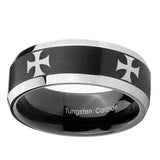 10mm-4-Maltese-Cross-Beveled-Brush-Black-2-Tone-Tungsten-Anniversary-Ring