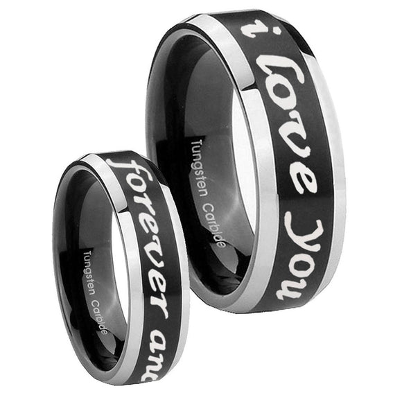 10mm-I-Love-You-Forever-and-ever-Beveled-Brush-Black-2-Tone-Tungsten-Bands-Ring
