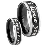 10mm-I-Love-You-Forever-and-ever-Beveled-Brush-Black-2-Tone-Tungsten-Bands-Ring