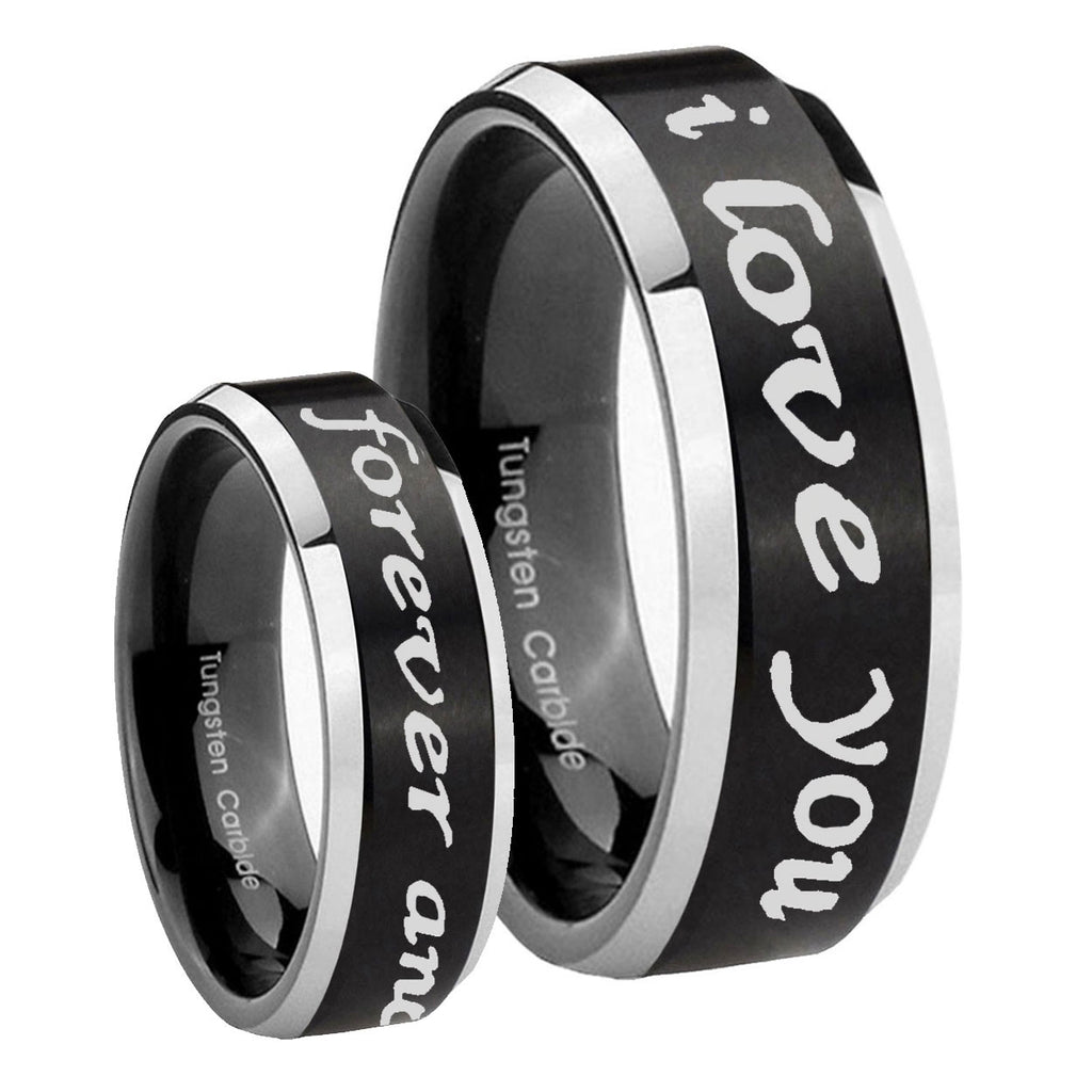 8MM I Love You Forever and ever Beveled Two Tone Black Tungsten Band