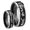 8MM I Love You Forever and ever Beveled Two Tone Black Tungsten Band