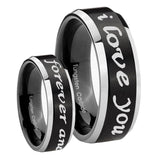 10mm I Love You Forever and ever Beveled Brush Black 2 Tone Tungsten Bands Ring