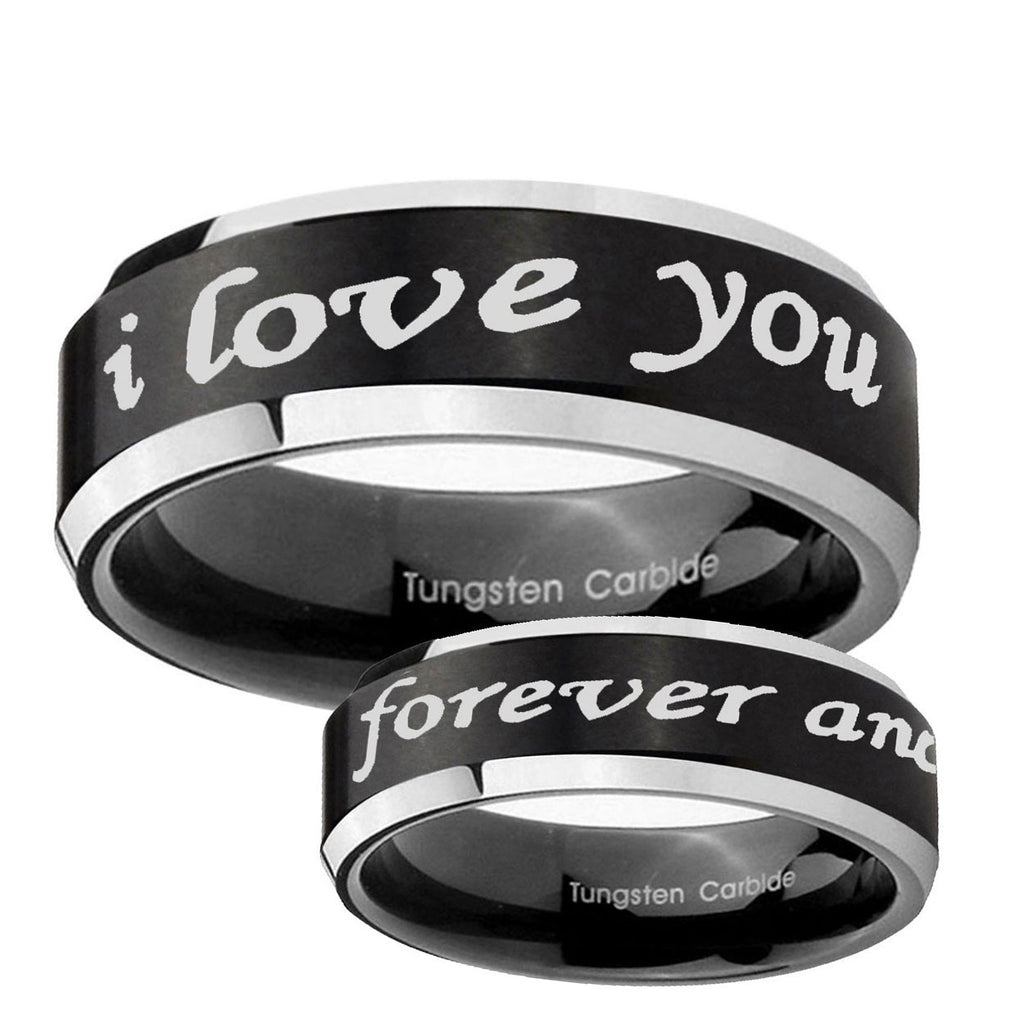 5MM I Love You Forever and ever Beveled Two Tone Black Tungsten Band