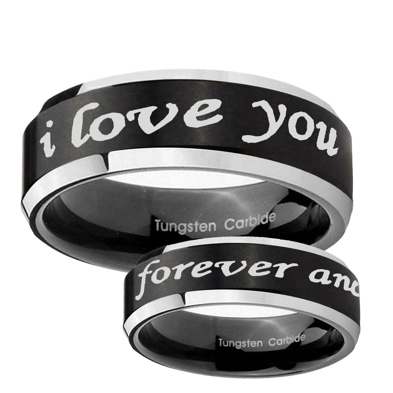 5MM I Love You Forever and ever Beveled Two Tone Black Tungsten Band
