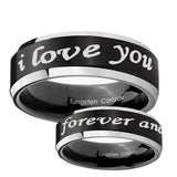 10mm I Love You Forever and ever Beveled Brush Black 2 Tone Tungsten Bands Ring