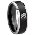8MM Kanji Love Beveled Two Tone Black Tungsten Custom Ring