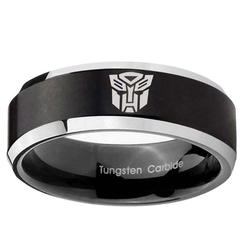 10mm Transformers Autobot Beveled Brush Black 2 Tone Tungsten Ring