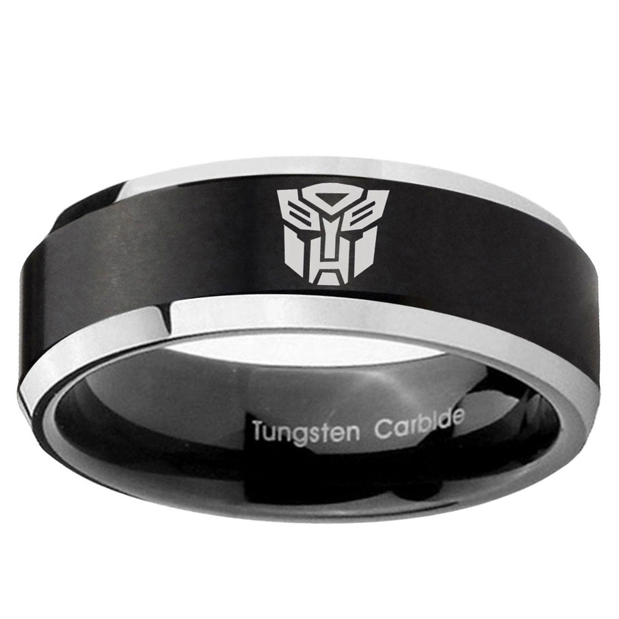 10mm Transformers Autobot Beveled Brush Black 2 Tone Tungsten Ring