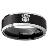 5, 8mm Transformers Autobot Beveled Edge Brush Black 2 Tone Tungsten Promise Ring