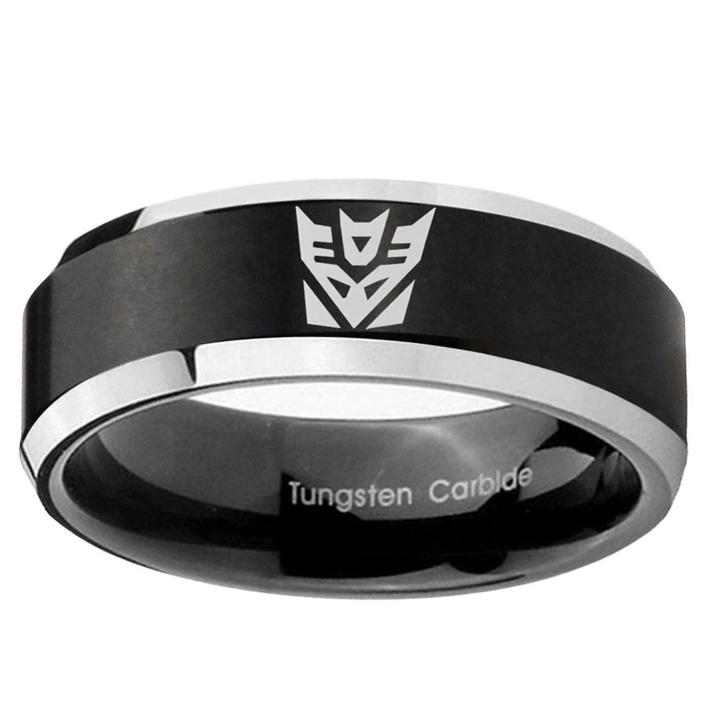 5MM Decepticon Transformers Beveled Two Tone Black Tungsten Promise Ring