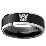 5, 8mm Decepticon Transformers Beveled Brush Black 2 Tone Tungsten Ring