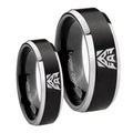 Decepticon Transformers Beveled Brush Black 2 Tone Tungsten Bridal Ring Set