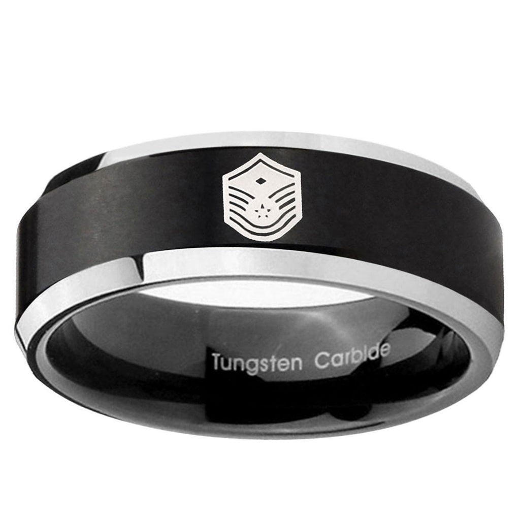 5MM Chief Master Sergeant Beveled Two Tone Black Tungsten Wedding Band