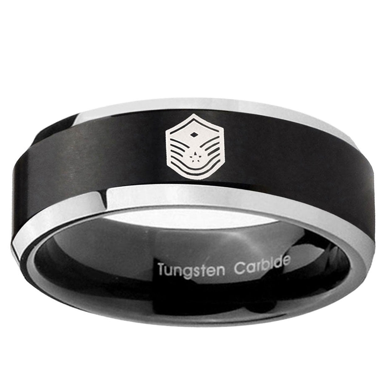 5MM Chief Master Sergeant Beveled Two Tone Black Tungsten Wedding Band