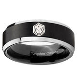 10mm Chief Master Sergeant Vector Beveled Brush Black 2 Tone Tungsten Bands Ring