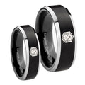 Chief Master Sergeant Vector Beveled Brush Black 2 Tone Tungsten Bridal Set Rings