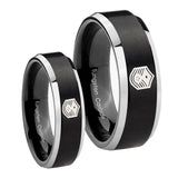 His Hers Chief Master Sergeant Vector Beveled Brush Black 2 Tone Tungsten Mens Ring Set