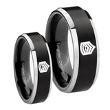 His Hers Army Sergeant Major Beveled Brush Black 2 Tone Tungsten Men's Band Set