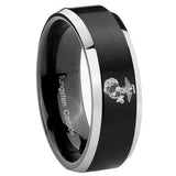 8mm Marine Beveled Edges Brush Black 2 Tone Tungsten Carbide Men's Wedding Band