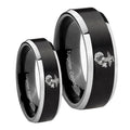 Marine Beveled Edges Brush Black 2 Tone Tungsten Mens Set Rings