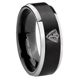 8mm CTR Beveled Edges Brush Black 2 Tone Tungsten Carbide Mens Engagement Band