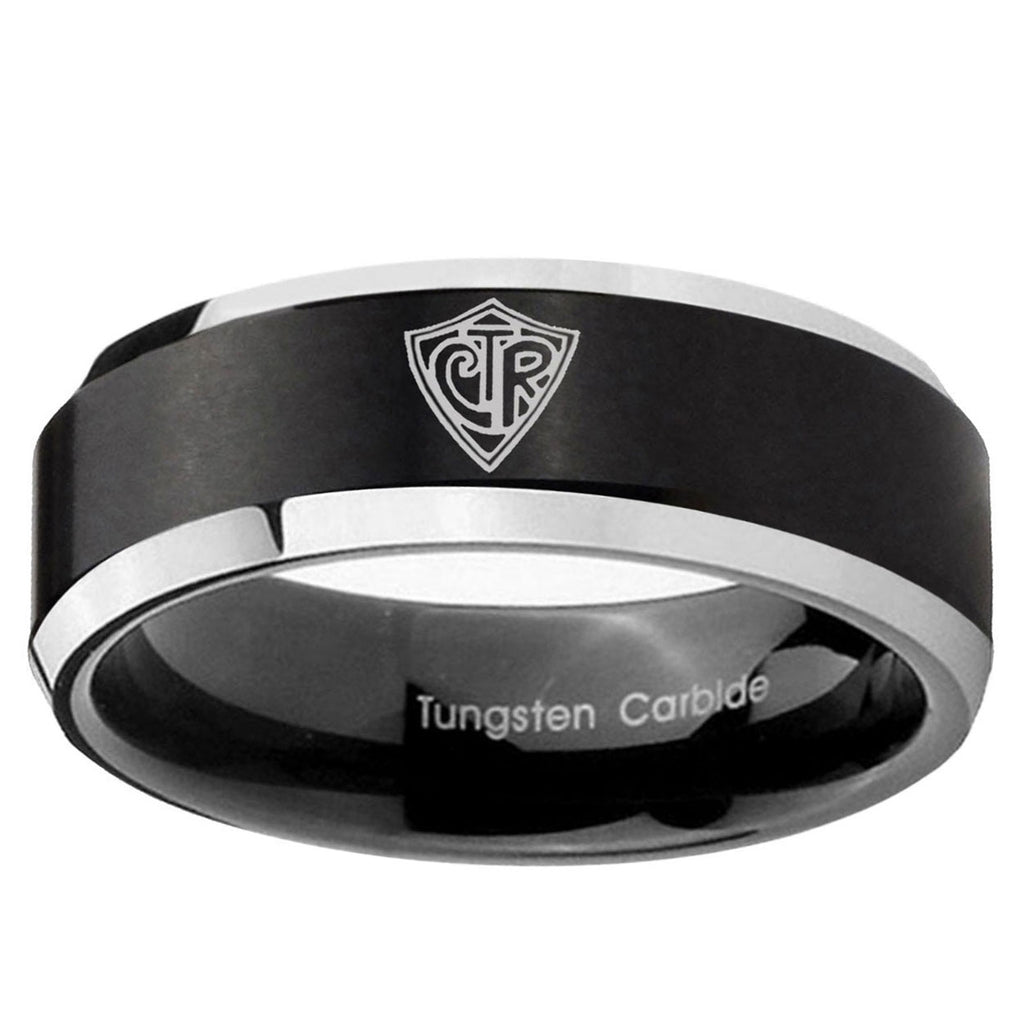 10mm CTR Beveled Edge Brush Black 2 Tone Tungsten Ring
