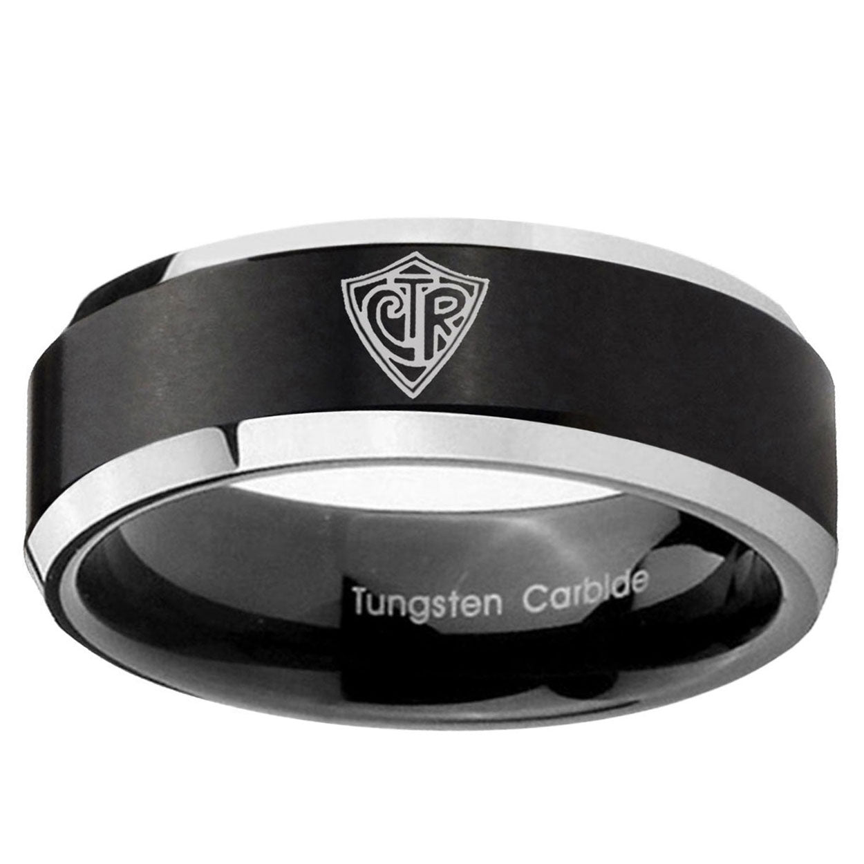 10mm CTR Beveled Edge Brush Black 2 Tone Tungsten Ring
