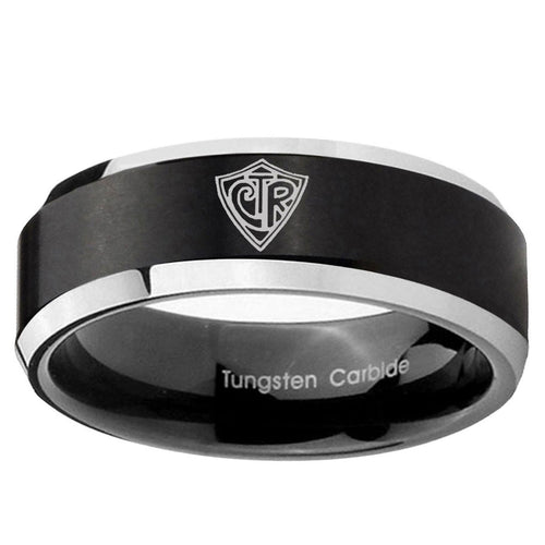 10mm CTR Beveled Edge Brush Black 2 Tone Tungsten Ring