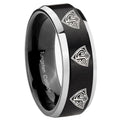10mm Multiple CTR Beveled Edges Brush Black 2 Tone Tungsten Personalized Ring