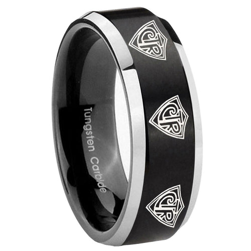 10mm Multiple CTR Beveled Edges Brush Black 2 Tone Tungsten Personalized Ring