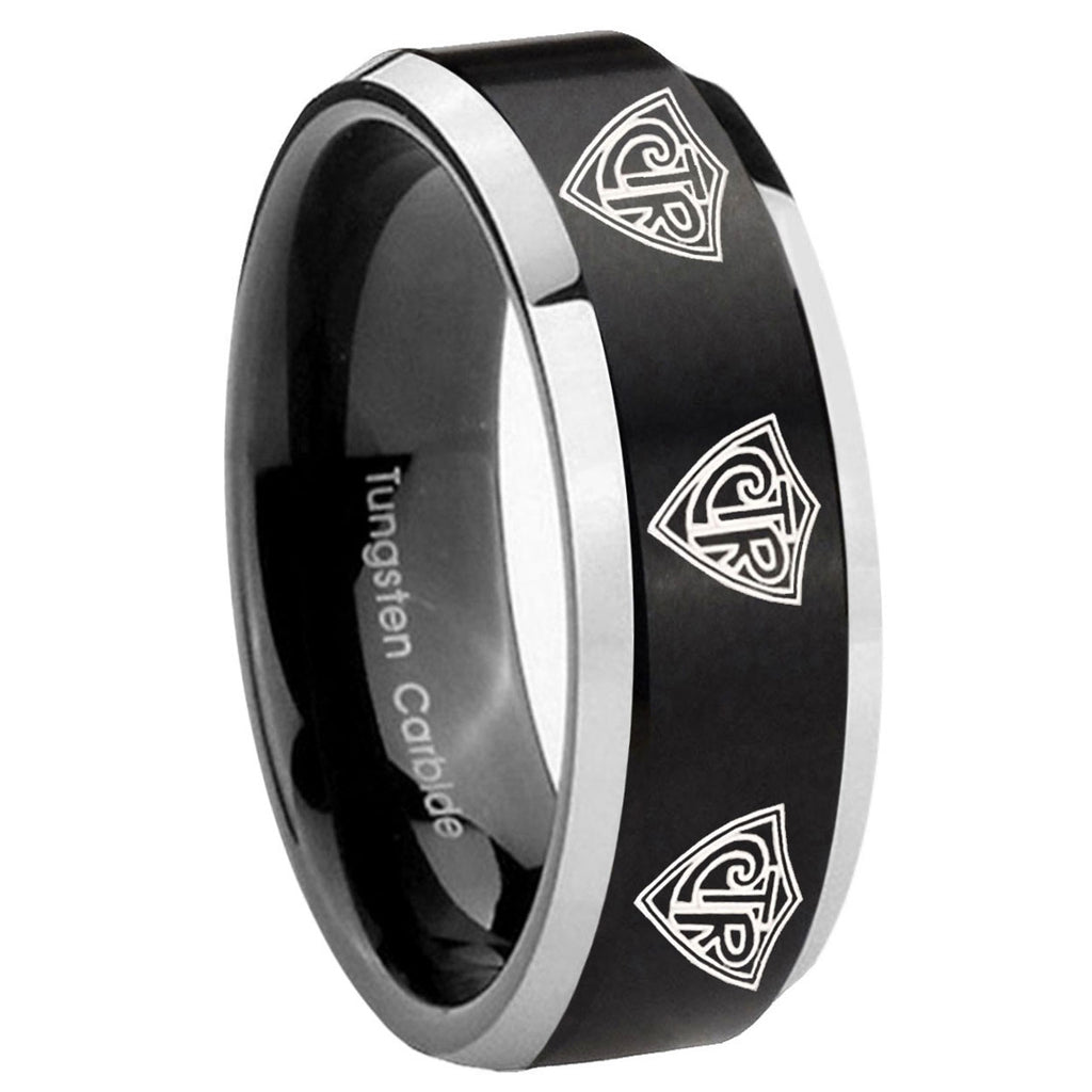 8MM Multiple CTR Beveled Two Tone Black Tungsten Mens Casual Ring