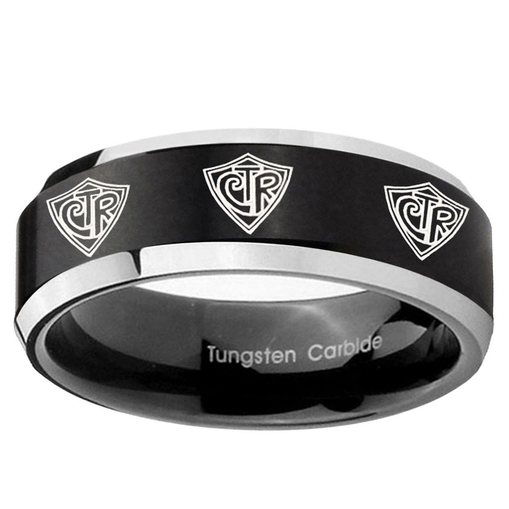 10mm Multiple CTR Beveled Edge Brush Black 2 Tone Tungsten Ring